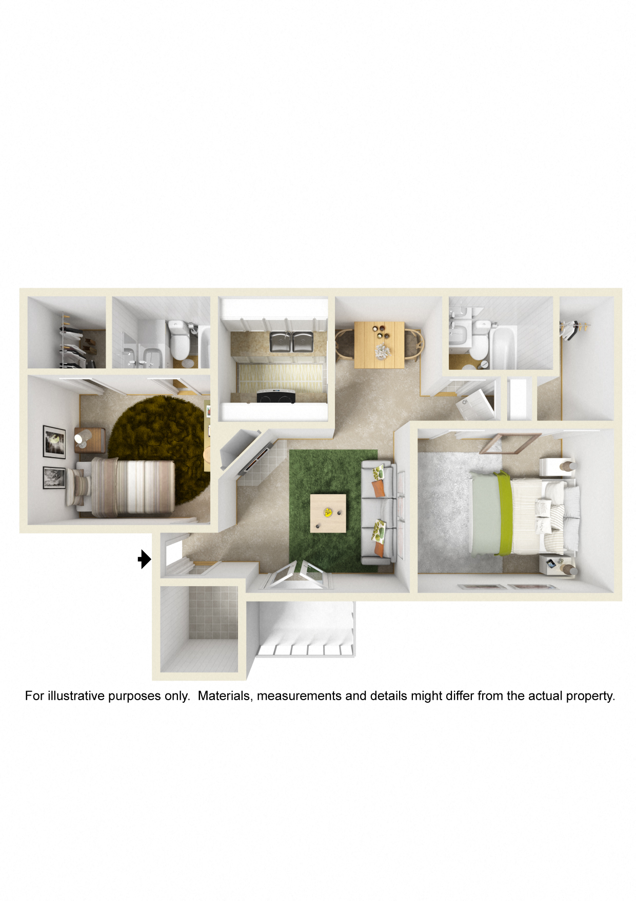 Floor plan for 2 beds, 2 baths, 900 sqft